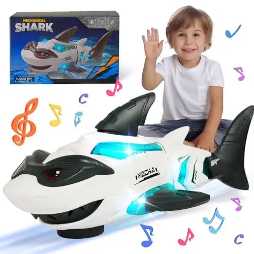Produktbild: SWTOIPIG Babyspielzeug, transparentes Hai-Spielzeug mit Licht und Musik, elektrisches mechanisches Getriebespielzeug für Jungen, Mädchen, Kleinkinder, Geschenke