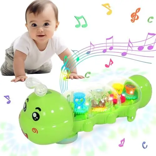 Produktbild: SWTOIPIG Babyspielzeug, transparentes Raupenspielzeug mit Licht und Musik, elektrisches mechanisches Zahnradspielzeug für Jungen, Mädchen, Kleinkinder, Geschenke für Jährige