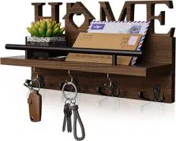 Produktbild: SWTYMIKI Schlüsselbrett - Schlüsselhalter für die Wand mit Heim dekoration, Schlüsselbrett mit Ablage/Wandregal Holz für Schlüsselbrett Organizer mit 7 Schlüsselhaken, Rustic Wandorganizer mit Ablage