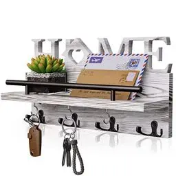 Produktbild: SWTYMIKI Schlüsselbrett - Schlüsselhalter für die Wand mit Heim dekoration, Wandregal Holz für Schlüsselbrett Organizer mit 7 Schlüsselhaken, Rustic Wandorganizer mit Ablage,Weiß