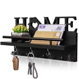 Produktbild: SWTYMIKI Schlüsselhalter für die Wand mit Heim dekoration, Wandregal Holz für Schlüsselbrett Organizer mit 7 Schlüsselhaken, Rustic Wandorganizer mit Ablage, Schwarz Besuche Store