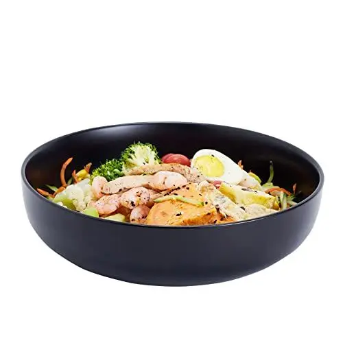 Produktbild: Swuut 26cm Große Servierschüssel, 2200ml Salatschüssel, Keramik Schwarz Pasta Schüssel, Robust Mischschüsseln, Matte Soup Bowl for Family Kitchen,Microwave & Dishwasher Safe (Schwarz)