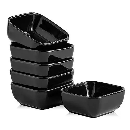 Produktbild: Swuut Keramik Tauchschüsseln Set von 6,3 Ounce Porzellan Kleine Mini Schüssel Quadratische Sojasauce Teller Gut für Tomatensauce, Sushi Soja, BBQ(Schwarz)