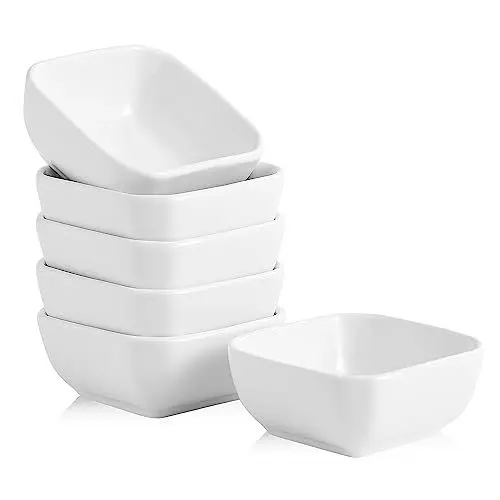 Produktbild: Swuut Keramik Tauchschüsseln Set von 6,3 Ounce Porzellan Kleine Mini Schüssel Quadratische Sojasauce Teller Gut für Tomatensauce, Sushi Soja, BBQ(Weiß)