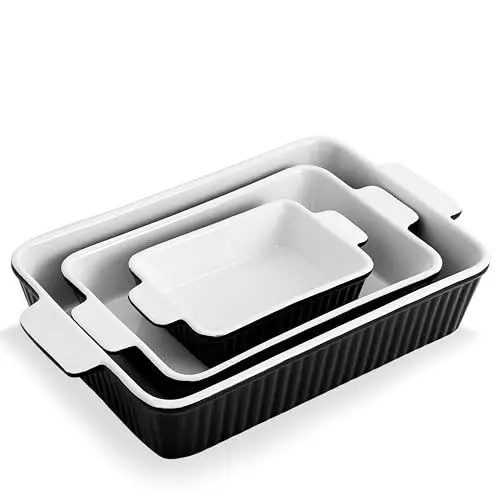 Produktbild: Swuut Töpfe Geschirr Set von 3 für Ofen, Porzellan Backgeschirr 33 x 23.5cm,4000ml Keramik Kuchen Backgeschirr Set, Küche rechteckige Lasagne Pfannen mit Griff