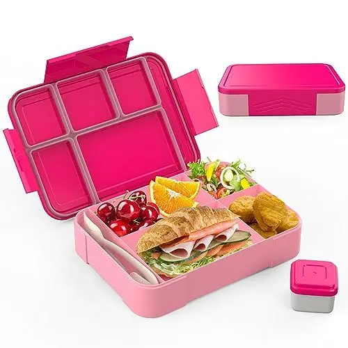 Produktbild: SWVIODMT Brotdose Kinder mit Fächern, 1300ml Lunchbox Kinder, Bento Box mit 5 Fächern Besteckset, Auslaufsichere Lunch Box für Kindergarten, Schule, Picknick, Ausflug (Rosa)