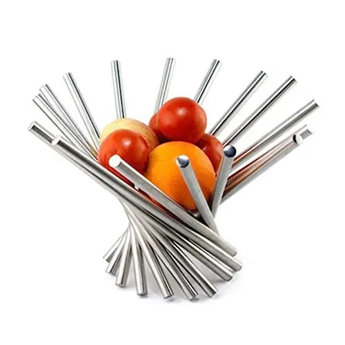 Produktbild: SWZA Obstschale für Küchentheke, Kücheninsel-Dekor, Obstschale aus Edelstahl, Obstkorb für Küche, Kreativität, Heimdekoration, Brot, Gemüse, Aufbewahrung, Organizer, Silber