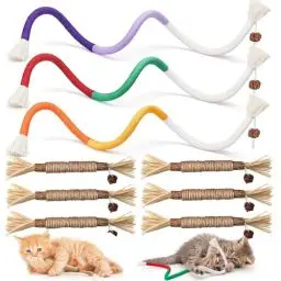 Produktbild: SXFENG 9 Stück Katzenminze Sticks, 6 Matatabi katzenminze Spielzeug, 3 Stück Katzenminze Spielzeug Beißseil 70 cm, Interaktives Katzenspielzeug, Katzen Zahnpflege und Gegen Mundgeruch