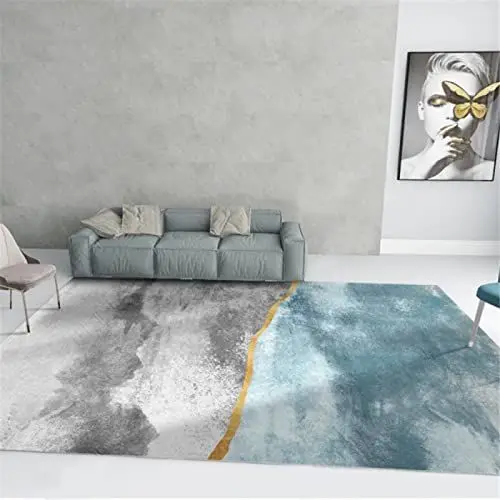 Produktbild: SXGCH Fußmatten für den Innenbereich, Herren-Schlafzimmer-Accessoires, Wohnzimmerteppich, rechteckig, blau, grau, Büroteppich, leicht zu reinigen, Esszimmerteppiche, Büroteppich, 80 x 160 cm, 2 Fu