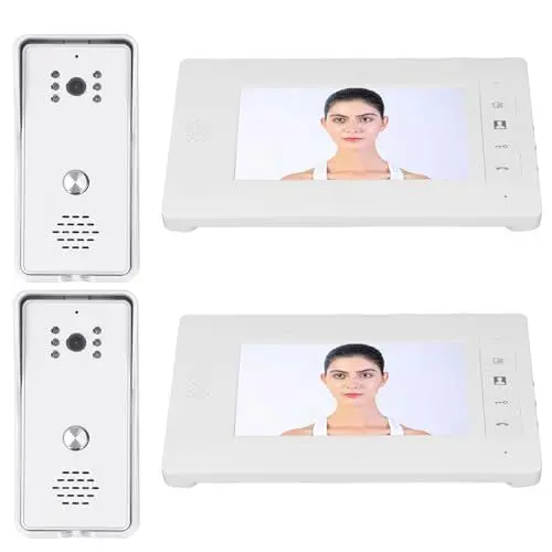Produktbild: Sxhlseller 2 Einheiten Video Intercom Türklingelkamera mit 7 Zoll TFT Display, Zwei Wege Audio, Nachtsicht, 120 Grad Weitwinkel, Kabelgebundene Türklingeln für Zuhause, (EU-Stecker)