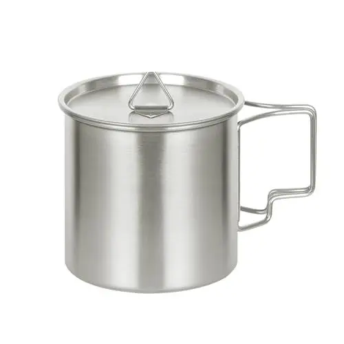 Produktbild: SXSHUOSI Edelstahlbecher Outdoor-Campingbecher Kaffeebecher, Teebecher, Henkel Klappbecher Campingbecher mit Deckel (350ML)