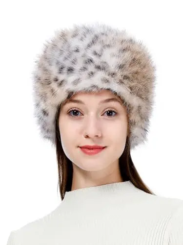 Produktbild: sy soul young Damen Fellmütze Pelzmütze Wintermütze Faux Fuchs Warm Weich Pelz mütze EINWEG Verpackung(Khaki Leopard)