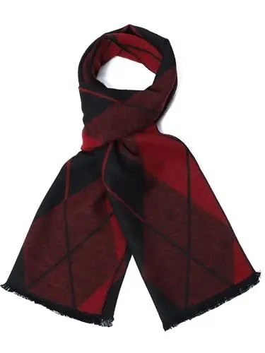 Produktbild: sy soul young Herren Herbst Baumwolle kariert Schal- Winter Jungen Warm Lange Scarf mit Luxuriöse eschenkbox(Roter schwarzer Diamant)