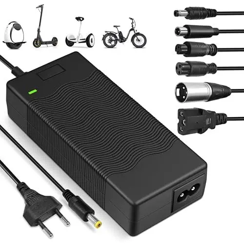 Produktbild: SYACHI Ladegeräte Für Scooter 42V 2A E Scooter Ladegeräte, Elektroroller Universal Ladegerät mit 6 Anschlüssen, Hoverboard Ladekabel, Netzteil Adapter für 36V Lithium Batterie Akku Elektroroller