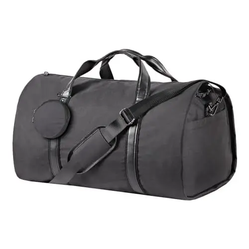 Produktbild: Syeeiex Cabrio Reise Kleidersack, Unisex Foldy Bag 2-in-1, Faltbare Reisetasche mit Kleidersack, Carry On Kleidertaschen Anzugtasche Münzgeldbeutel & Schulterriemen, Wasserdichter Kleidersack-Schwarz