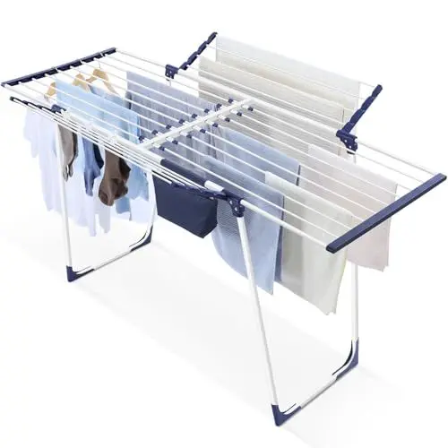 Produktbild: SYKIARIOL Wäscheständer, Flügelwäschetrockner, Wäschetrockner Ständer, Ausziehbarer Klappbarer Wäscheständer mit Klammerbeutel und Sockenhalter, Für Kleidung und Handtücher Geeignet