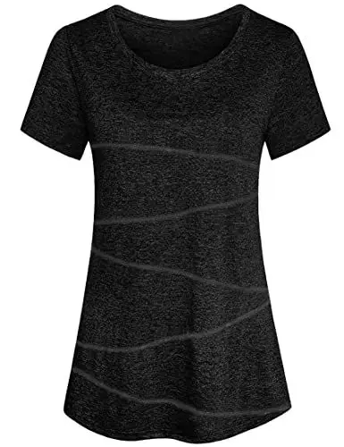 Produktbild: Sykooria Sportshirt Damen Kurzarm Fitness T-Shirt Atmungsaktiv Funktionsshirt Laufshirt Rundhals Leicht Tshirt Gym Oberteile Tops Regular Fit, Schwarz XL