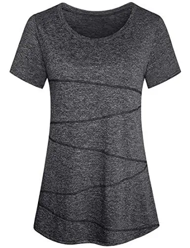 Produktbild: Sykooria Damen Sportshirt Kurzärmliges Sport T-Shirt mit Rundhalsausschnitt Leicht Atmungsaktiv Trainingsshirt Fitness Shirt Gym Yoga Tops, Grau XXL