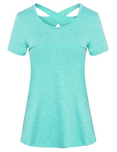 Produktbild: Sykooria Funktionsshirt Damen Kurzarm Sport T-Shirt Rundhals Laufshirt Sommer Leichte Atmungsaktiv Sportshirt Fitness Gym Trainingshirt Yoga Tops, Grün XL