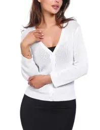 Produktbild: Sykooria Strickjacke Damen 3/4 Ärmel Cardigan Sommer Kurz Bolero Jäckchen Leicht Strickjacken Dünne Stricktop mit Knopfleiste, Weiß L