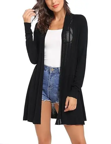 Produktbild: Sykooria Damen Cardigan Langarmshirt Loose Fit Einfarbig Hautfreundlich Outwear Lady-fit Strickjacke Schwarz,L