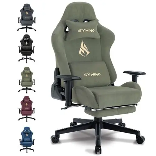 Produktbild: Symino Gaming Stuhl, Atmungsaktiver Bürostuhl aus Hochwertigem Stoff, So Weich Wie Pelz, Ergonomischer PC-Stuhl, Verstellbarer und Drehbarer Schreibtischstuhl mit Fußstütze, GRÜN