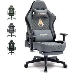Produktbild: Symino Gaming Stuhl - Ergonomischer Bürostuhl im Racing Style, 200kg Belastbarkeit, verstellbare Armlehnen, Vintage PU Leder, Gaming Chair mit Fußstütze (Grau)