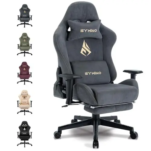 Produktbild: Symino Gaming Stuhl, Atmungsaktiver Bürostuhl, Hochwertiger-Stoff, So weich wie EIN Pelz, Ergonomischer PC Stuhl, Verstellbarer Drehbarer Task Stühle mit Fußstütze, Grau