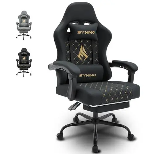 Produktbild: Symino Gaming Stuhl Racing Gamer Stuhl - Ergonomischer Gaming Sessel mit Lendenwirbelstütze, Verstellbare Armlehnen, Gaming Chair mit Fußstütze Vintage PU Leder 200KG, Schwarz