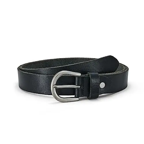 Produktbild: SYMOL Guirtel Damen Jeans 3 cm Breit Echtleder Taillengürtel Damengürtel 90 cm-130 cm Ledergürtel Büffel-Leder Kleinergürtel Casual für Frauen Mädchen (Schwarz, Bundweite:90CM-95CM)