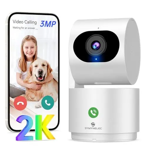 Produktbild: SYMYNELEC 2K 3MP Überwachungskamera für den Innenbereich, WLAN, 2,4 GHz, 360°-Sicherheitskamera mit AI-Erkennung, Nachtsicht, bidirektionales Audio für Baby/Tiere, kompatibel mit Alexa