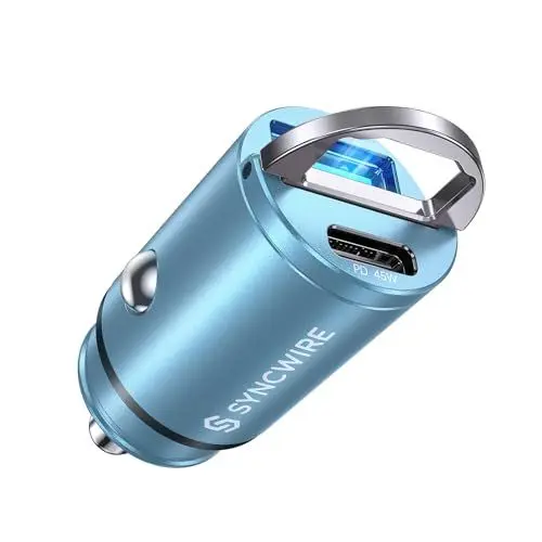 Produktbild: SYNCWIRE 90W Zigarettenanzünder USB C & USB Auto Adapter (PD 45W & QC 45W) Super Mini Metall KFZ Ladegerät USBC Schnellladung Kompatibel mit iPhone 15 14 13 12 Pro Max, Google Pixel 7, Samsung, Blau