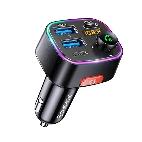 Produktbild: SYNCWIRE Bluetooth 5.3 FM-Transmitter-Autoladegerät 48W (PD 36W&12W) dualer USB-Anschluss Ladegerät KFZ-Adapter kabelloser Radioempfänger, LED-Display 64 GB USB-Laufwerk mit Lichtschalter