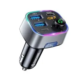 Produktbild: SYNCWIRE Bluetooth 5.3 FM-Transmitter-Autoladegerät 48W (PD 36W &12W) Dualer USB-Anschluss Ladegerät KFZ-Adapter, Kabelloser Radio, LED-Display, Unterstützung 64GB USB-Laufwerk, Lichtschalter, Grau