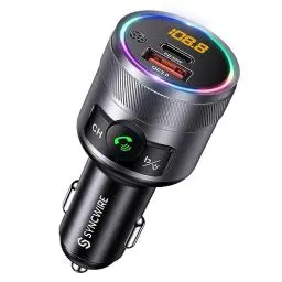 Produktbild: SYNCWIRE Bluetooth 5.3 FM-Transmitter für das Auto, 48W Max PD & QC 3.0 Schnelllade-Autoladegerät , Kabelloser Radio-Adapter, Deep-Bass-Musikplayer, Freisprechen, Buntes LED-Licht