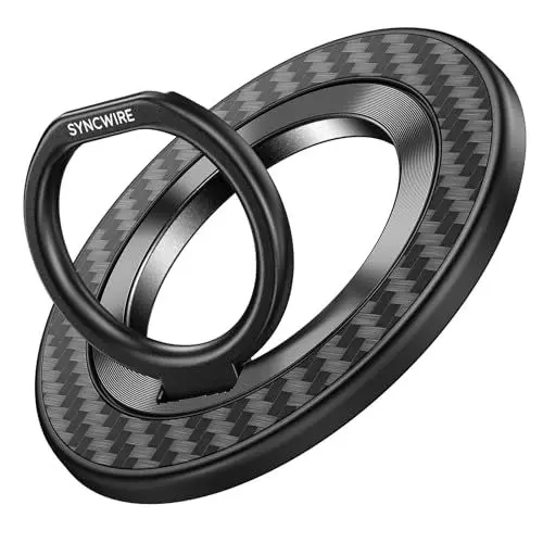 Produktbild: SYNCWIRE Handy Ring Halterung Magnetisch für MagSafe Ring-360 Grad Drehung Handy Griff Halter Fingerhalter für iPhone 16 Pro Max Plus, 15 14 13 12,Smartphone mit Metallplatte(inbegriffen) Kohlefaser