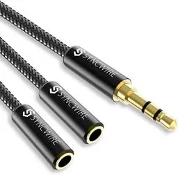 Produktbild: Syncwire Audio Y Splitter Kabel - 23cm- 3,5mm Male auf 2X Female Nylon Kopfhörer Doppelstecker für Apple, Samsung, Smartphone, Kopfhörer, Lautsprecher, Mikrofon & Mehr - Schwarz