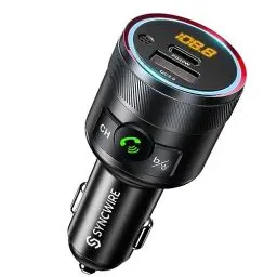 Produktbild: Syncwire Bluetooth 5.1 FM Transmitter für Auto, 38W PD&QC3.0 Schnelles Autoladegerät Drahtloses FM Radio Adapter Bass Sound Music Player Car Kit mit Freisprechfunktion USB-Laufwerk