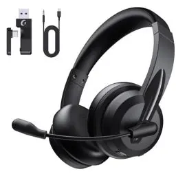 Produktbild: syndesmos Headset mit Mikrofon Bluetooth, Verstellbares Kopfband Headset PC, Unterstützt 2,4 G/Bluetooth V5.3/Kabelgebundene Verbindung, für Telefon, Tablette, CallCenter, Büro, Treffen, Geschäft
