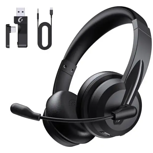 Produktbild: syndesmos Headset mit Mikrofon Bluetooth, Verstellbares Kopfband Headset PC, Unterstützt 2,4 G/Bluetooth V5.3/Kabelgebundene Verbindung, für Telefon, Tablette, CallCenter, Büro, Treffen, Geschäft