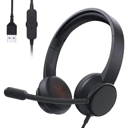 Produktbild: syndesmos USB Headset mit Mikrofon, Stereo-Headset Noise Cancelling Mikrofon, Kabelgebundenes USB PC Headset für Skype, Teams Meeting, Call Center, PC Computer Office Anrufe Online Konferenzen
