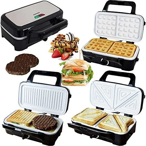 Produktbild: Syntrox Germany 3 in 1 Keramik Multi Sandwichmaker + Waffeleisen + Kontaktgrill mit 3 Wechselplatten