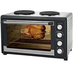 Produktbild: Syntrox Germany 60 Liter Mini Stand Backofen mit Umluft und Drehspieß kleinküche Minieküche mit 2 Kochplatten Miniofen Minibackofen Pizzaofen