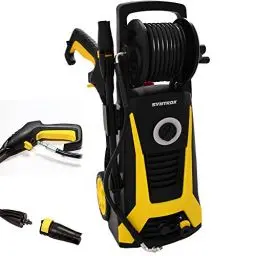 Produktbild: Syntrox Germany Hochdruckreiniger mit Schlauchtrommel und Click & Clean Staussystem Flächenreiniger Kombigerät