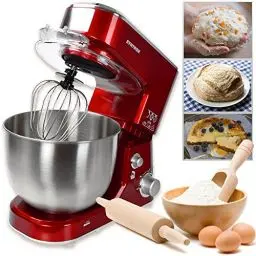Produktbild: Syntrox Germany KM-1000W Küchenmaschine Knetmaschine Mixer, Edelstahl-Behälter, 5 Liter, rot