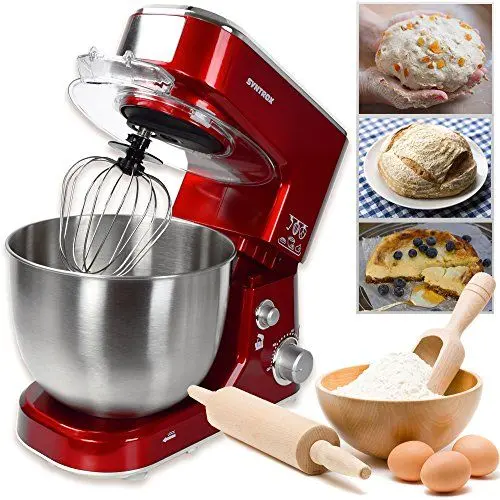 Produktbild: Syntrox Germany KM-1000W Küchenmaschine Knetmaschine Mixer, Edelstahl-Behälter, 5 Liter, rot