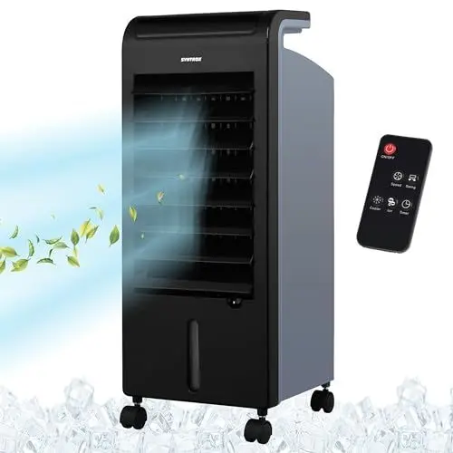 Produktbild: Syntrox Mobiler Luftkühler mit Wasser Soft | Luftbefeuchter | Verdunstungskühler, 80 Watt, 5 Liter Kapazität, Raumluftbefeuchter, Wasserverdunstungskühler, mit Timer