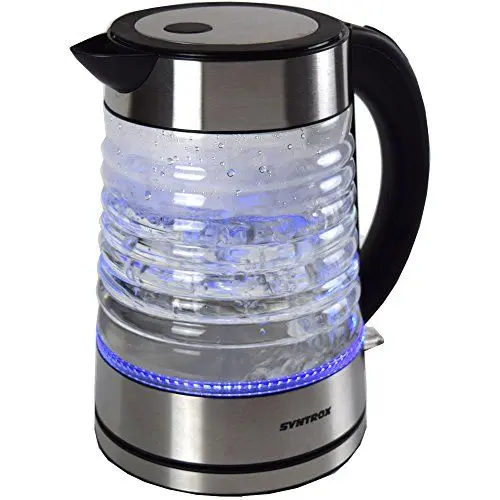 Produktbild: Syntrox Germany WK-2000W-1.7G Agua 2000 Watt 1,7 Liter Edelstahl schnurlos Glas Wasserkocher mit blauem LED Licht 360° cordess Wasserkessel Teekessel