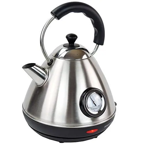 Produktbild: Syntrox Germany WK-2200W-1.7T Inox 2200 Watt 1, 7 Liter Edelstahl schnurlos Wasserkocher mit Thermometer 360° cordess Wasserkessel Teekessel