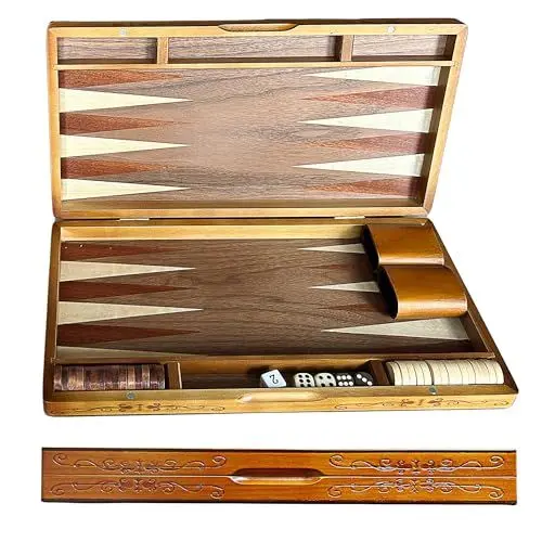 Produktbild: Syrace Holz-Inlay-Backgammon-Set, Klassisches Strategie-Brettspiel-Etui 15,7
